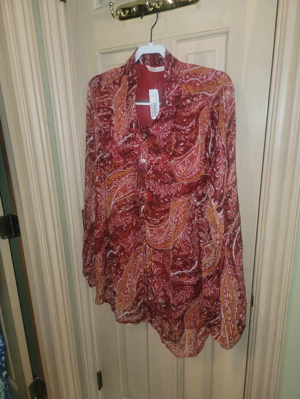 Soft Surroundings Red Orange Paisley Button-Front Blouse Womens Plus Sz 2X NWT